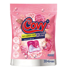 COVY Rose Laundry Pods 36 pods (30+6 FREE) · Double Layer, 4 Chambers · 8x Cleaning Power · One Pod Blooms Romance