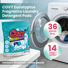 COVY Eucalyptus Laundry Pods 36 pods (30+6 FREE) · Double Layer, 4 Chambers · 8x Cleaning Power · Forest Freshness