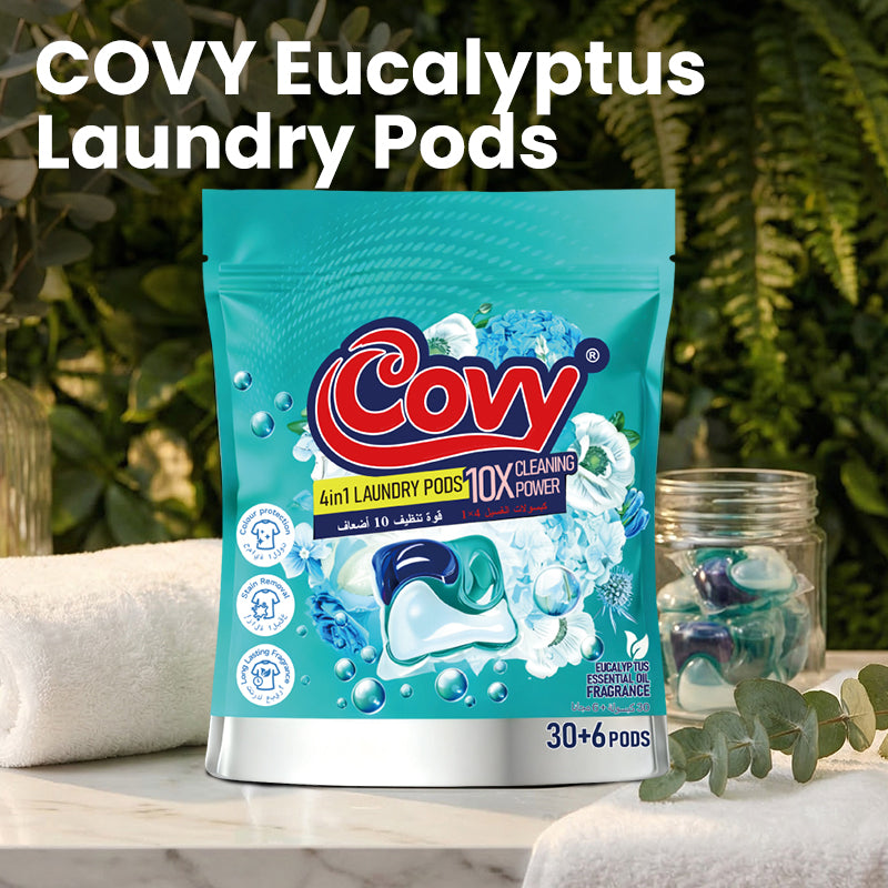 COVY Eucalyptus Laundry Pods 36 pods (30+6 FREE) · Double Layer, 4 Chambers · 8x Cleaning Power · Forest Freshness